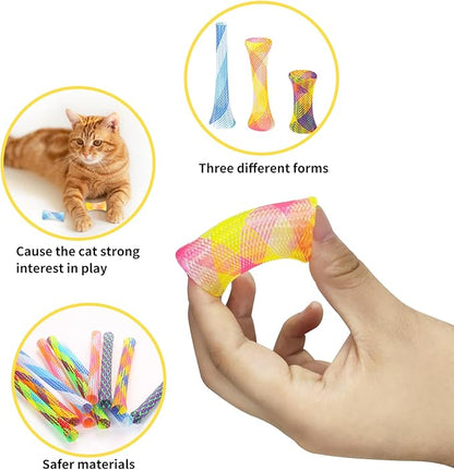 Andiker 20pcs Cat Tube Toy, 5.1inch Nylon Mesh Telescopic Folding Plastic Cat Spring Toy, Stylish Multi-Colored Cat Chew Toy, Interactive Cat Toys for Indoor Cats to Chase, Bite, and Pounce (20pcs) - PAWPICO