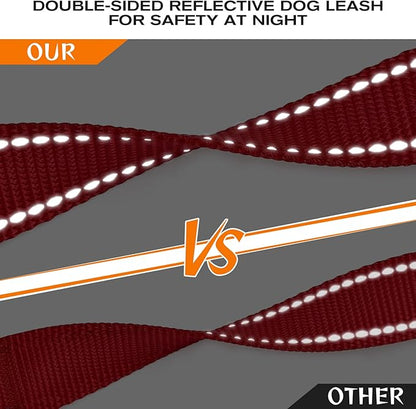 Joytale Dog Leash Heavy Duty for Large Dogs That Pull, Double Handle for Traffic Control, Double-Sided Reflective Leashes for Large Medium Dogs Night Safety, 4FT, Red Joytale