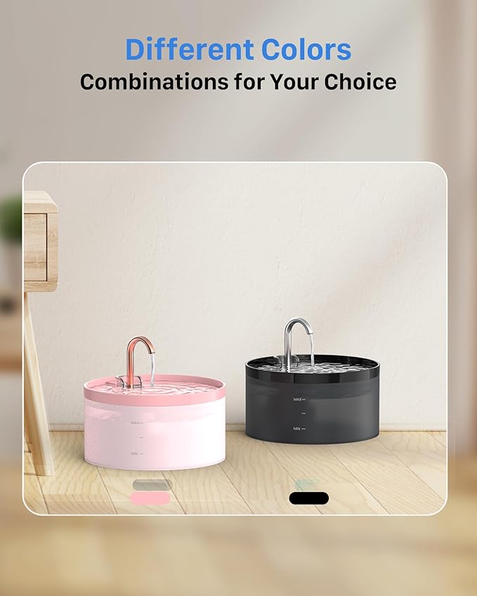Cat Water Fountain with Tap Shape: 3.2L Cat Fountain for Cats - Super Quiet Water Pump - Filters Hair - Easy Disassembly - 6 Filters + 3 Foam Filters - Pink Cat Fountains for Drinking - PAWPICO