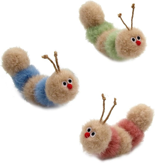Interactive Natural 3 PK Catnip Toy, with Rattle, Bite Resistant, for All Ages Indoor Cat, Soft Caterpillar Toys, Fluffy Kitten Toy - PAWPICO
