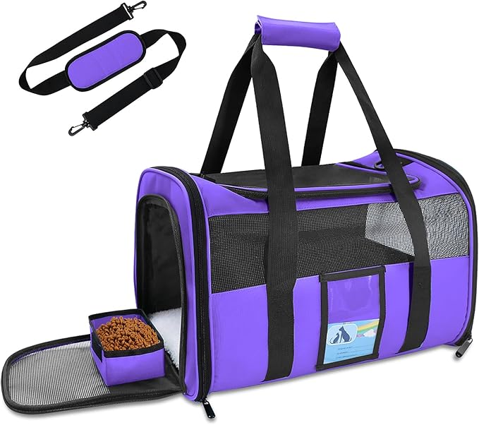 Refrze Pet Carrier Airline Approved, Cat Carriers for Medium Cats Small Cats, Soft Dog Carriers for Small Dogs Medium Dogs, TSA Approved Pet Carrier for Cats Dogs of 15 Lbs, Puppy Carrier,Purple - PAWPICO