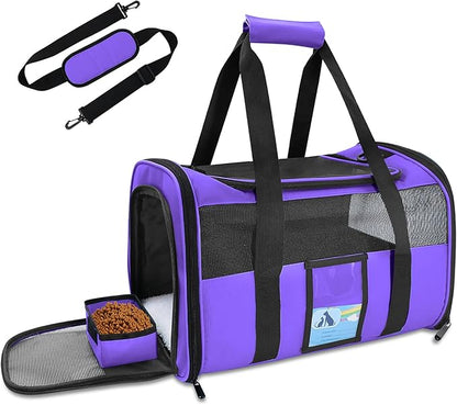 Refrze Pet Carrier Airline Approved, Cat Carriers for Medium Cats Small Cats, Soft Dog Carriers for Small Dogs Medium Dogs, TSA Approved Pet Carrier for Cats Dogs of 15 Lbs, Puppy Carrier,Purple - PAWPICO