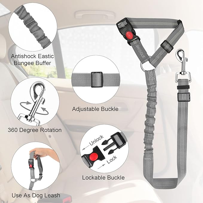 BWOGUE 2 Packs Dog Cat Safety Seat Belt Strap Car Headrest Restraint Adjustable Nylon Fabric Dog Restraints Vehicle Seatbelts Harness BWOGUEPetHome