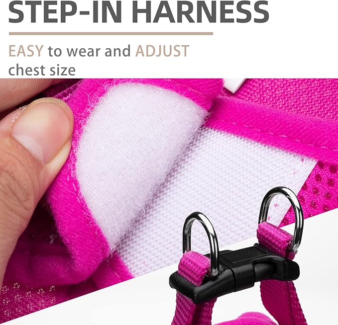 PUPTECK Adjustable Dog Harness Collar and Leash Set Step in No Pull Pet Harness for Small Medium Dogs Puppy and Cats Outdoor Walking Running, Soft Mesh Padded Reflective Vest Harnesses, Solid Pink XS PUPTECK