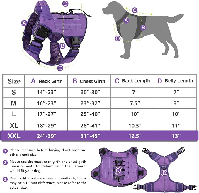 WINGOIN Tactical Dog Harness for Extra Large Dogs, Heavy Duty No Pull Dog Harness with Handle, Adjustable Reflective Military K9 German Shepherd Big Dog Vest for Training, Walking, Purple (XXL) - PAWPICO