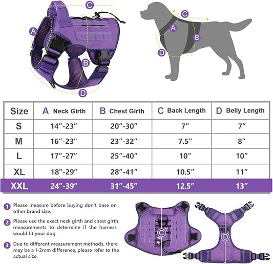 WINGOIN Tactical Dog Harness for Extra Large Dogs, Heavy Duty No Pull Dog Harness with Handle, Adjustable Reflective Military K9 German Shepherd Big Dog Vest for Training, Walking, Purple (XXL) - PAWPICO