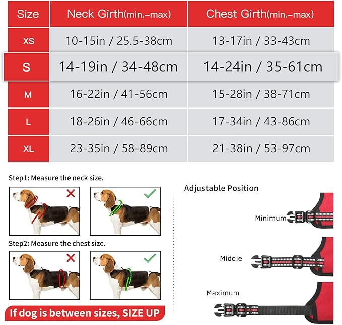 Timos Dog Harness Small Sized, No Pull Dog Harness with Neck Lockable Snap,No Choke Front Clip Dog Reflective Harness,Adjustable Metal Rings 3 Buckles,Easy Control Handle for Small Dogs Red S Timos