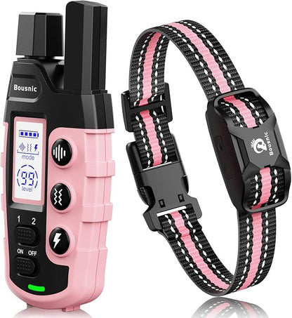 Bousnic Dog Shock Collar - 3300Ft Dog Training Collar with Remote for 5-120lbs Small Medium Large Dogs Rechargeable Waterproof e Collar with Beep (1-8), Vibration(1-16), Safe Shock(1-99) (LightPink) BOUSNIC