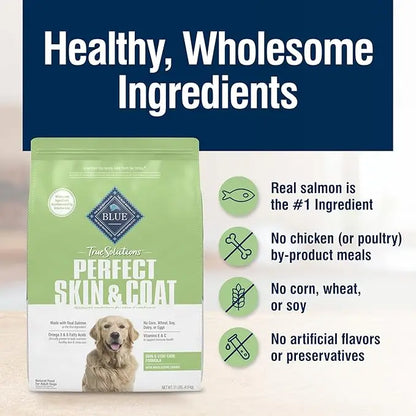 Blue Buffalo True Solutions Perfect Skin & Coat Natural Dry Food for Adult Dogs, Salmon, 11-lb. Bag - PAWPICO