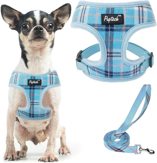 PUPTECK Soft Mesh Dog Harness and Leash Set Pet Puppy Cat Comfort Padded Vest No Pull Harnesses, Light Blue, XS PUPTECK