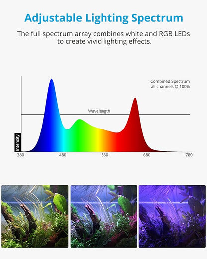 NICREW RGB+W 24/7 LED Aquarium Light with Controller, Full Spectrum Fish Tank Light for Planted Freshwater Tanks, Planted Aquarium Light with Extendable Brackets to 12-18 Inches, 12 Watts NICREW