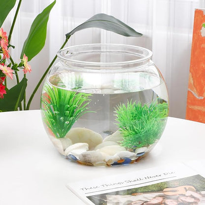 POPETPOP Plastic Aquarium Betta Fish Tank: Large Clear Fishbowl Goldfish Bowl - Tank Vase Pot Clear Bubble Planter with Break Resistant for Home décor Wedding Event Party 8.67 x 6.89 Inches POPETPOP