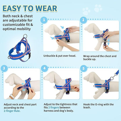SlowTon No Pull Small Dog Harness and Leash Set, Puppy Soft Vest Harness Neck & Chest Adjustable, Reflective Lightweight Harness & Anti-Twist Pet Lead Combo for Small Medium Dogs (DB-Front Clip, XXS) SlowTon