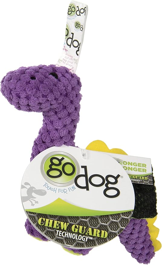 goDog Checkers Just for Me Dinos Bruto Squeaky Plush Dog Toy, Chew Guard Technology - Purple, Mini - PAWPICO