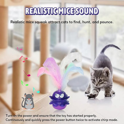 LEWISER Cat Toys Monster, 3in1 Rechargeable Automatic Interactive Cat Toy for Indoor Cats Exercise, Real Feathers, Silicone and Butterfly Tail, LED Lighting, Mice Squeak Chirping, Purple - PAWPICO