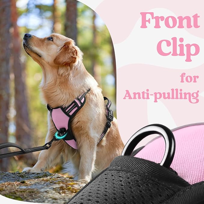 rabbitgoo Dog Harness for Large, No Pull Pet Harness with 3 Buckles, Adjustable Soft Padded Pooch Vest with Instant Control Handle, Easy Walking Reflective Pet Vest for Large Dogs, Pink, L - PAWPICO