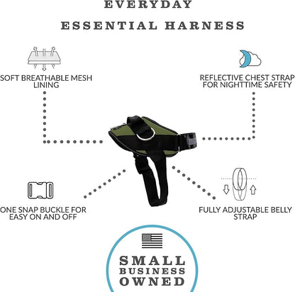 ShawnCo Essential Dog Harness, No-Pull Pet Vest with 3 Leash Clips, No Choke, Reflective, Adjustable and Padded, for Easy Walking and Training for Small, Medium and Large Dogs (Olive Green, L) SHAWNCO