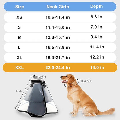 Soft Dog Cone for Dogs After Surgery, Breathable Pet Recovery Collar for Large Medium Dogs, Adjustable Dog Cone Collar, Elizabethan Collar (XXL, Black) PAWPICO