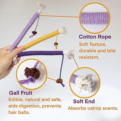 Cat Toys for Indoor Cats, Kitten Toys for Indoor Kittens, Catnip Rope Chew Toys for Teeth Cleaning, Interactive Cat Teething Toy, Kitty Kicker Toy, 3 Pack (Plus 1 Pouch of Catnip) - PAWPICO