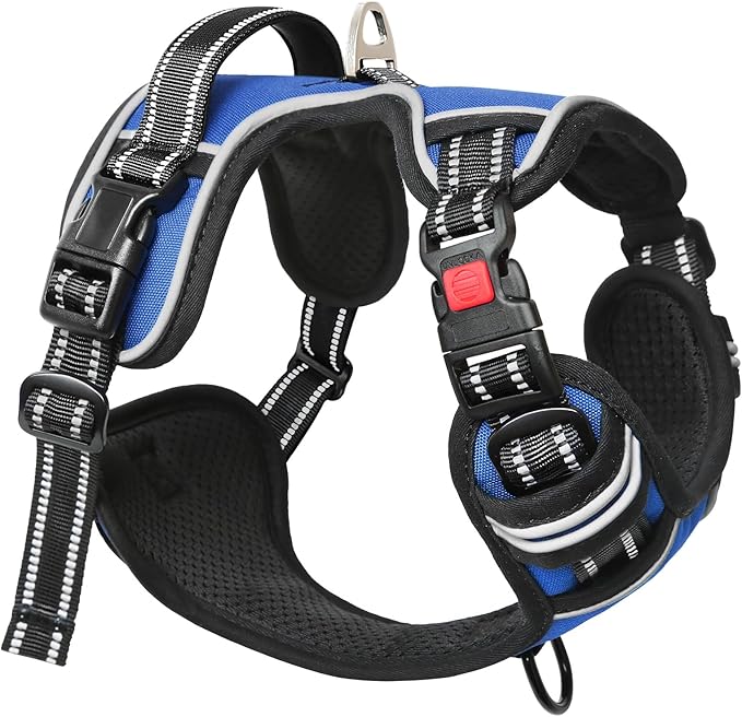 Timos Dog Harness for Large Dog, No Pull Service Vest with Reflective Strips and Control Handle,No Choke Dog Harness with 2 Metal Rings for Easy Walking,Outdoor Training,Blue, L Timos