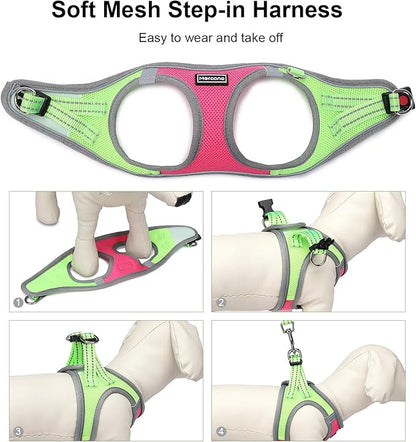 Mercano Soft Mesh Dog Harness and Leash Set, No-Chock Step-in Reflective Breathable Lightweight Easy Walk Escape Proof Vest Harnesses with Safety Buckle for Small Medium Dogs, Cats (M, Hot Pink) PAWPICO