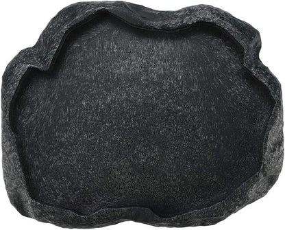 Reptile Bowl, Resin Rock Reptile Food and Water Feeder Pet Aquarium Ornament Terrarium Dish Plate for Tortoise Lizard Iguana(Dark Green S) PAWPICO