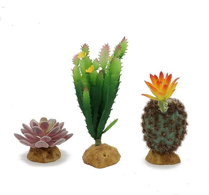 JIHAQUA Reptile Plants Succulent, Artificial Desert Rain Forests Plants for Lizard Bearded Dragon Chameleon Gecko Snake Amphibian Terrarium Decor (Set 3) JIHAQUA