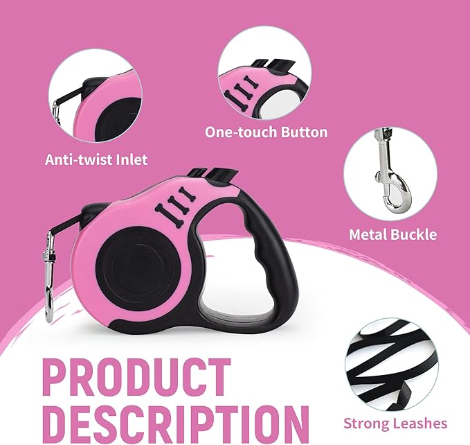 Retractable Dog Leash Automatic Telescopic Tractor Dog Tape, Pet Tape 10/16 FT Durable and Convenient, with Folding Bowl, Dispenser, Rubbish Bags, Suitable for Small and Medium Dogs - PAWPICO