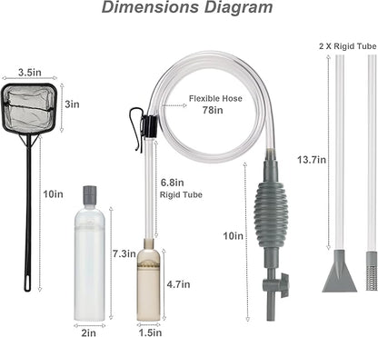 Aquarium Siphon Vacuum Cleaner Kit with Dual Tubes and Fish Net, Ideal for Gravel and Sand Cleaning, Fits All Tank Sizes, Gravel Vacuum for Aquarium Kit aqmglan