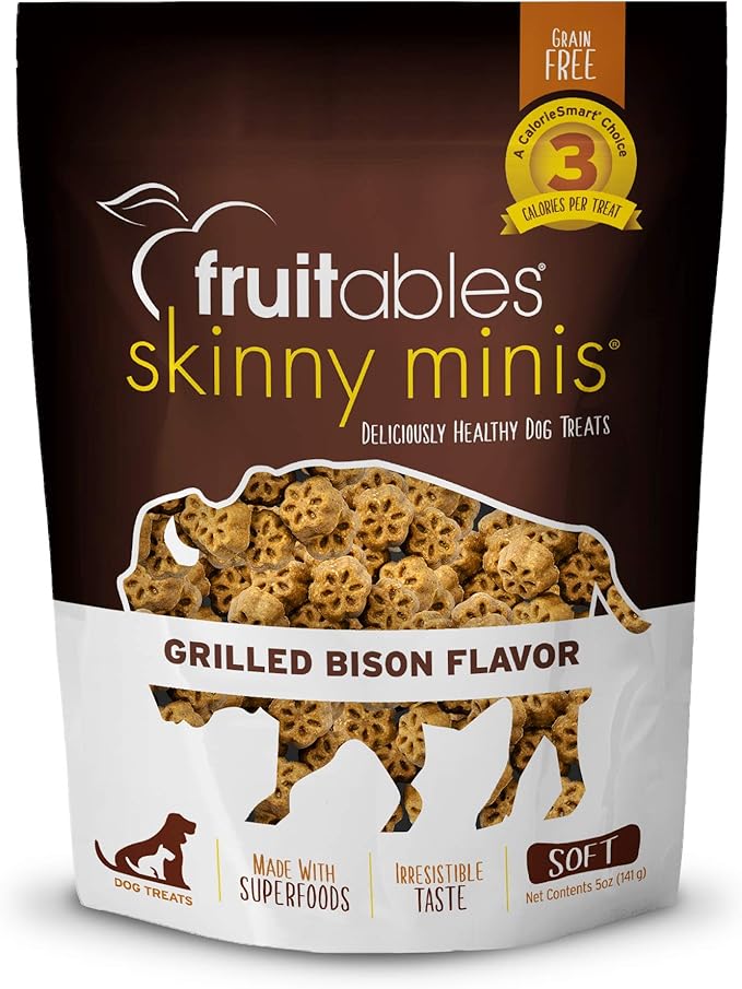 Fruitables Skinny Mini Dog Treats – Healthy Treats for Dogs – Low Calorie Training Treats – Free of Wheat, Corn and Soy – Grilled Bison – USA Made – 5 Ounces - PAWPICO