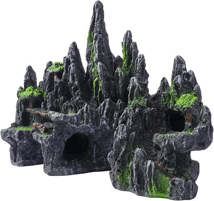 Large Fish Tank Decorations - Mountain View Aquarium Ornament with Tree House Cave Bridge,Large SiissaPeksid