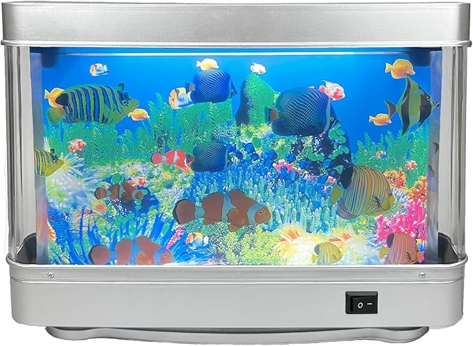 Fake Fish Tank Mini Aquarium,Artificial Tropical Fish Decorative,Fake Aquarium Decorative Lamp,Aquarium Lights Motion Lamp Night Light with Moving Fish,Gift for Kids(US Plug) Tokenkuko