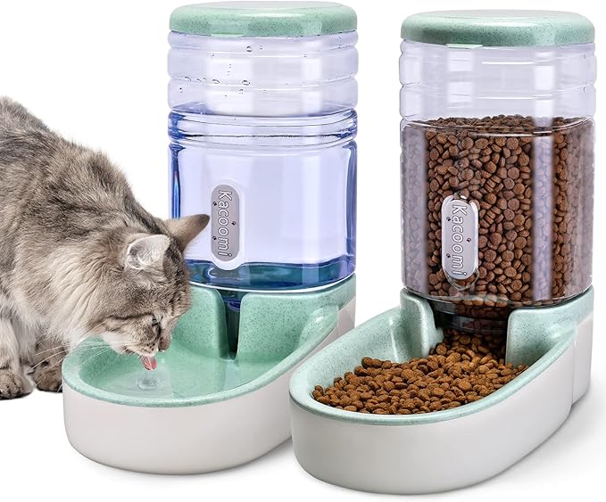 Automatic Dog Cat Feeder and Water Dispenser Gravity Food Feeder and Waterer Set with Pet Food Bowl for Small Medium Dog Puppy Kitten, Large Capacity 1 Gallon x 2 - PAWPICO