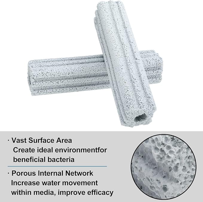 Ceramic Bio Filter Media for Aquarium Sump Canister Pond Fish Tank, Vast Surface Area (6.2" Length / 56pcs) RealPlus