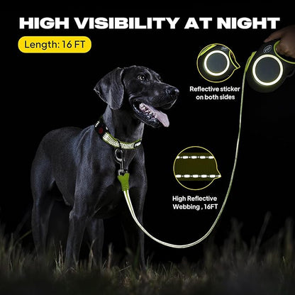 Fida Retractable Dog Leash, Reflective 16ft Heavy Duty Pet Walking Leash for Small/Medium Dog up to 26 lbs, Tangle Free. One-Hand Brake (Small, Neon Yellow) Fida