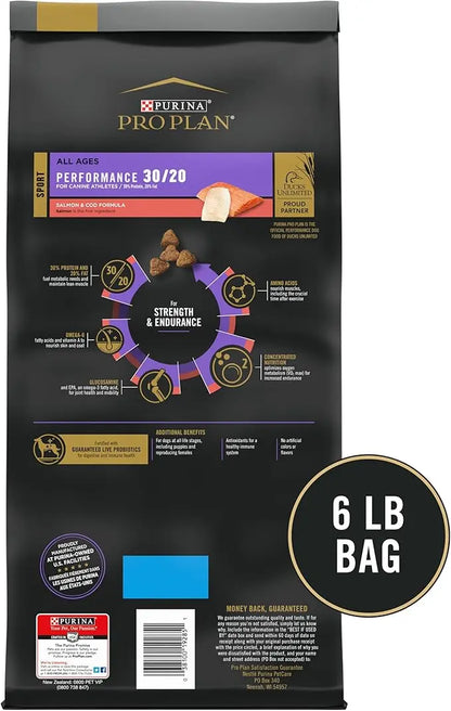 Purina pro plan Sport Performance 30/20 Salmon & Cod Formula Dry Dog Food - 6 lb. Bag - PAWPICO