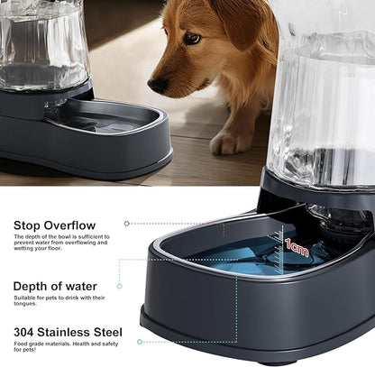 Gardner Pet Automatic Dog Water Dispenser Gravity Stainless Steel Waterer & Food Feeder Set, 100% BPA Free Large Capacity Feeding Bowls for Medium & Large-Sized Dogs Cats Other Pets -(1 Gallon x2) - PAWPICO