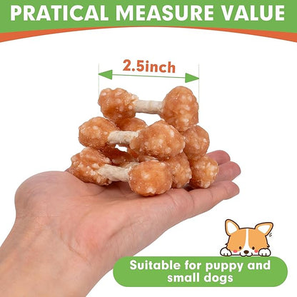 MON2SUN Dog Treats, 9oz Mini Rawhide Dog Chews, Chicken Dumbbells with Rice for Small Dogs & Toy Breed, Crunchy and Healthy (2.5 Inch 17 Count) - PAWPICO