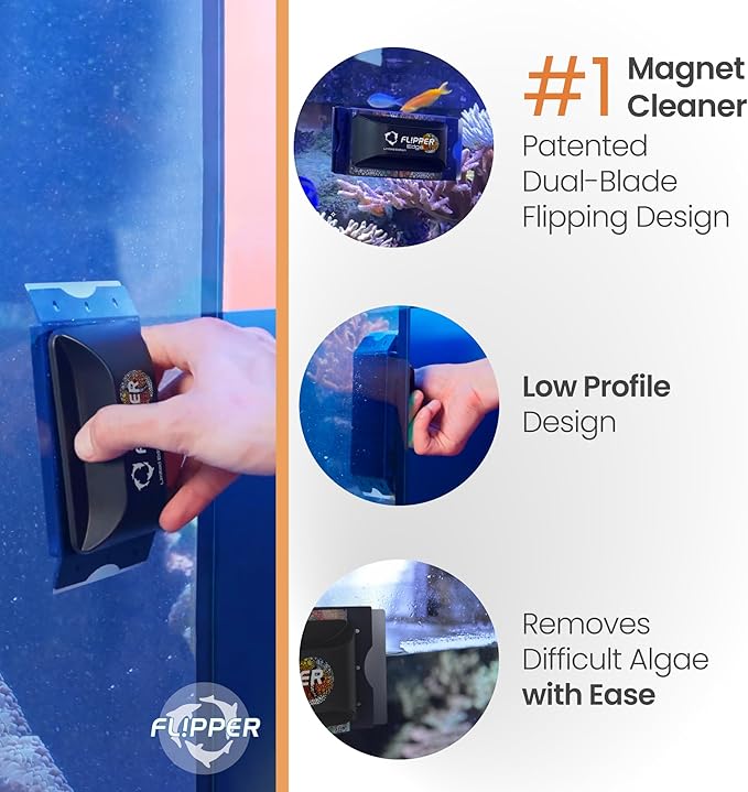 FL!PPER Flipper Edge Clownfish Limited Edition Floating Magnetic Aquarium Cleaner | 2-in-1 Dual Blade Scrubber & Scraper Fish Tank Cleaner Tools for Efficient Cleaning & Acrylic Surface Maintenance FLPPER