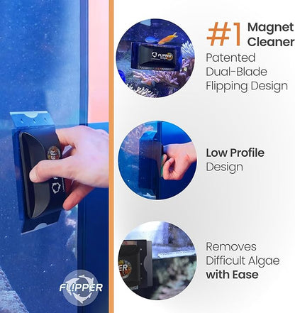 FL!PPER Flipper Edge Clownfish Limited Edition Floating Magnetic Aquarium Cleaner | 2-in-1 Dual Blade Scrubber & Scraper Fish Tank Cleaner Tools for Efficient Cleaning & Acrylic Surface Maintenance FLPPER