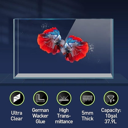 10 Gallon Ultra Clear Glass Fish Tank, Rimless Low Iron Aquarium for Betta/Nano/Goldfish/Snail/Shrimp, Big Fish Tank & Cover Set & Feeding Ring & Cleaning Tools LAQUAL