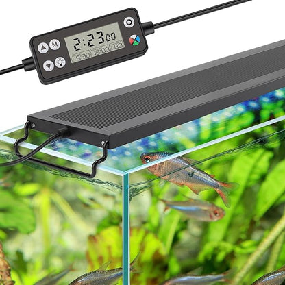 hygger Auto On Off LED Aquarium Light, Full Spectrum Fish Tank Light with LCD Monitor, 24/7 Lighting Cycle, 7 Colors, Adjustable Timer, IP68 Waterproof, 3 Modes for 12"-18" Freshwater Planted Tank hygger