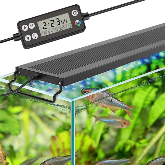 hygger Auto On Off LED Aquarium Light, Full Spectrum Fish Tank Light with LCD Monitor, 24/7 Lighting Cycle, 7 Colors, Adjustable Timer, IP68 Waterproof, 3 Modes for 12"-18" Freshwater Planted Tank hygger