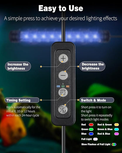 Pawfly 1.8 W Aquarium LED Light 7.5 Inch Underwater Fish Tank Light with Timer Auto On/Off Fish Tank Background Light with 8 Lighting Modes Submersible Multi-Colored Tube Light for Decoration Pawfly