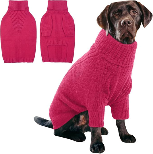 IECOii XXL Dog Sweater,Knit Big Dog Sweater Christmas,Pet Turtleneck Doggy Sweatshirt for Extra Large Dogs boy Girl,Large Size Dog Cold Weather Outfit English Bulldog Clothes for Winter,(Rose red XXL) - PAWPICO