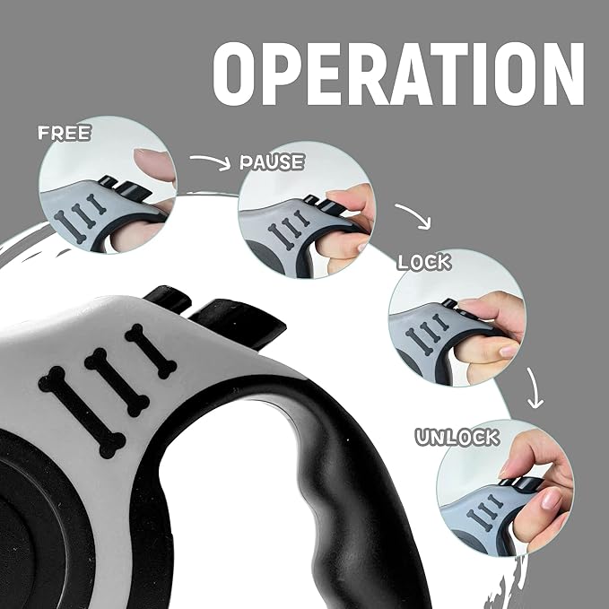 Retractable Dog Leash Automatic Telescopic Tractor Dog Tape, Pet Tape 10/16 FT Durable and Convenient, with Folding Bowl, Dispenser, Rubbish Bags, Suitable for Small and Medium Dogs LIEVUIKEN