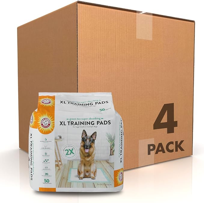 Arm & Hammer Green Tea Pet Training Pads | 200 Count Dog Training Pads with Super Absorbing Green Tea Baking Soda for 2X The Odor Control | Leakproof & Recycled Training Pads, XL,White - PAWPICO