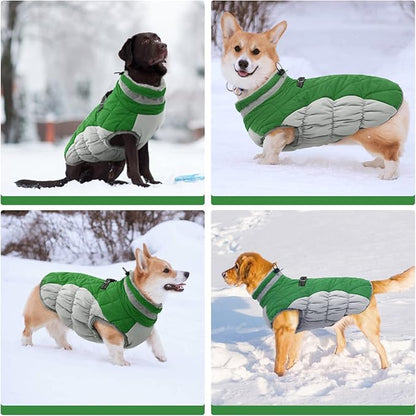 FUAMEY Dog Coat,Warm Dog Jacket Winter Coat Paded Dog Fleece Vest Reflective Dog Cold Weather Coats with Built in Harness Waterproof Windproof Dog Snow Jacket Clothes with Zipper Green Small - PAWPICO