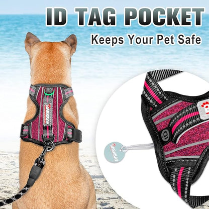 BARKBAY No Pull Dog Harness Large Reflective Dog Harness with Front Clip and Easy Control Handle for Walking Training Running with ID tag Pocket(Pink/Black,S) BARKBAY
