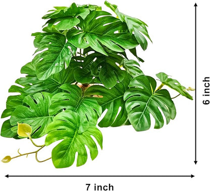 Woyrise Reptile Artificial Plants for Terrarium, Amphibian Habitat Decor Plant, Bearded Dragon Tank Decorations fit Gecko Lizard Chameleon Ball Python Snake Frog - Monstera Bush Woyrise
